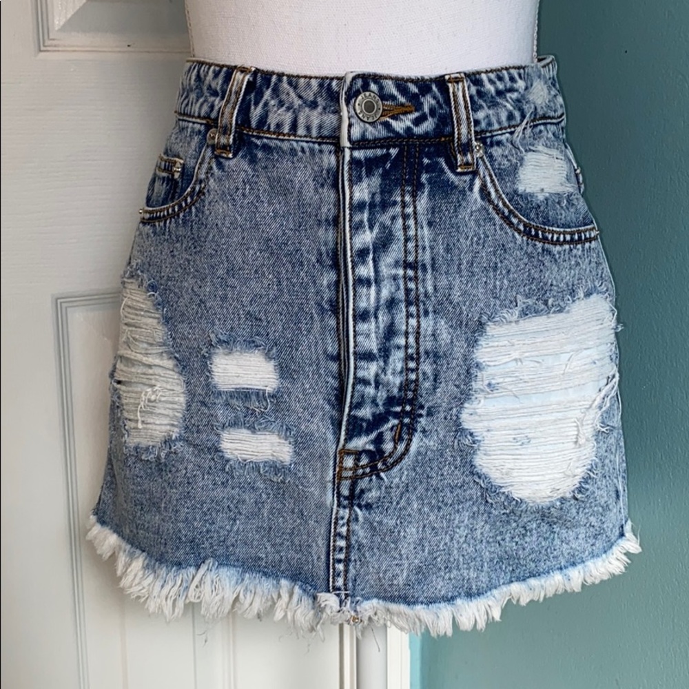 Caffeine Denim Distressed Mini Skirt